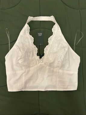 wild fable White Eyelet Halter Crop Top with Scalloped Trim